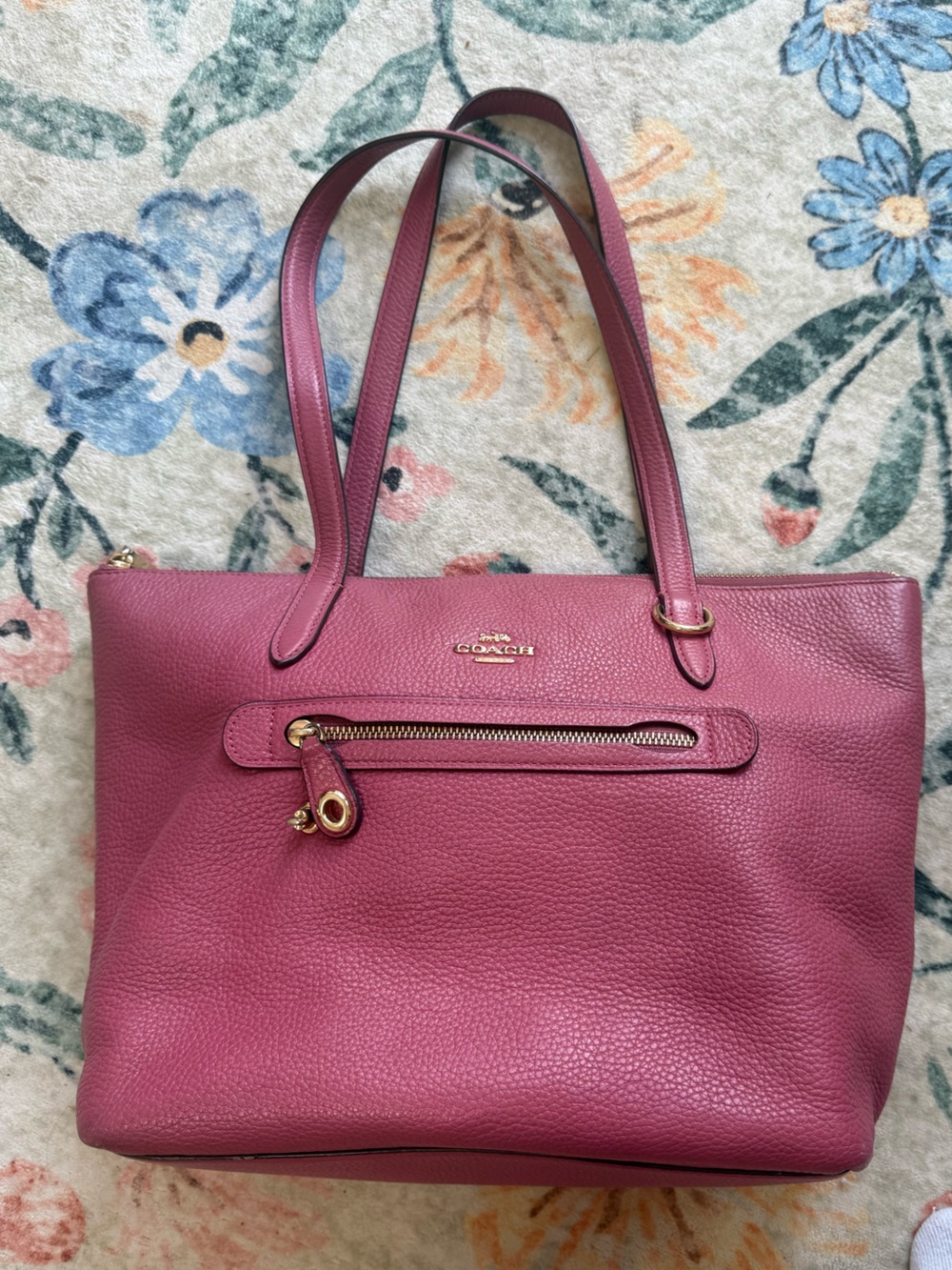 Coach Pebbled Leather Tote in Fuchsia Pink with Gold Hardware
